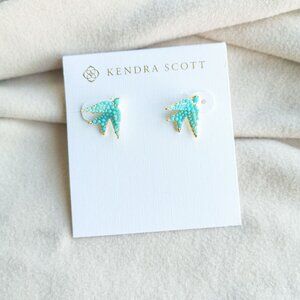 Kendra Scott Melody Bird Teal Crystal Gold Stud Earrings | NEW